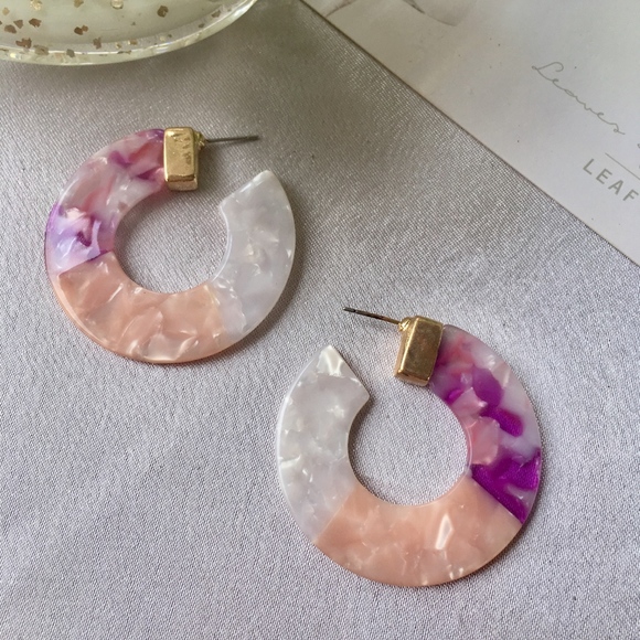 Jewelry - Marbleized Acrylic Tortoise Shell Hoop Earrings